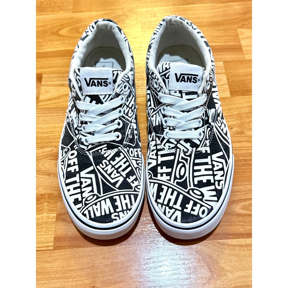 NEW Vans Era Off The Wall Logo Print Black‎ White Mens 8 Skate Shoes